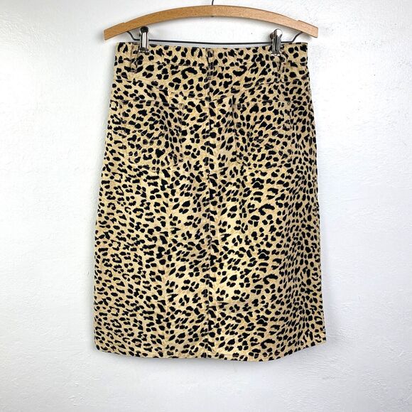 See By Chloe Cheetah Animal Print Denim Skirt Size 8 Below Knee A-Line Zip Front - Picture 12 of 14